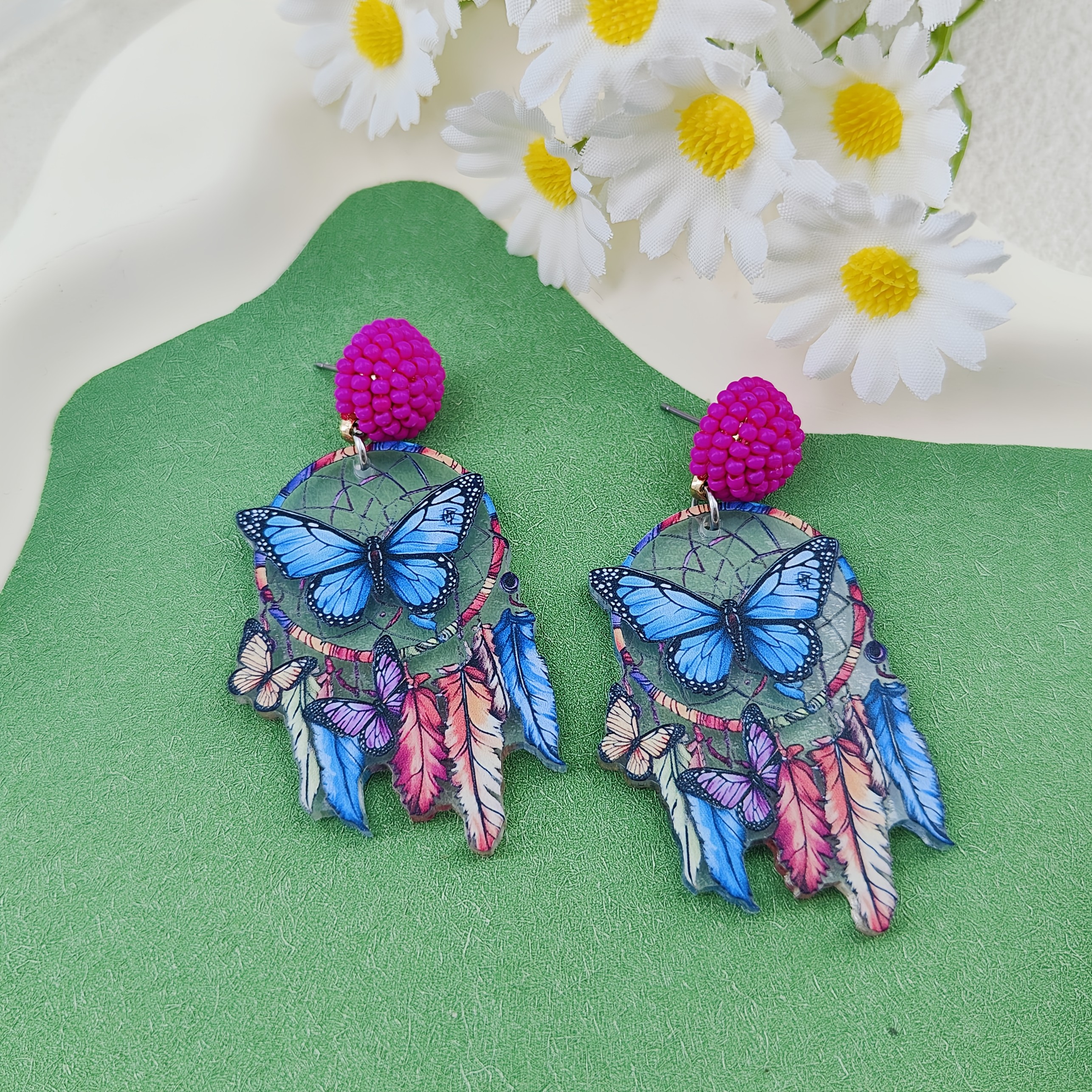 2pcs Vintage Large Plate Bohemian Ethnic Style Tassel Butterfly Earrings